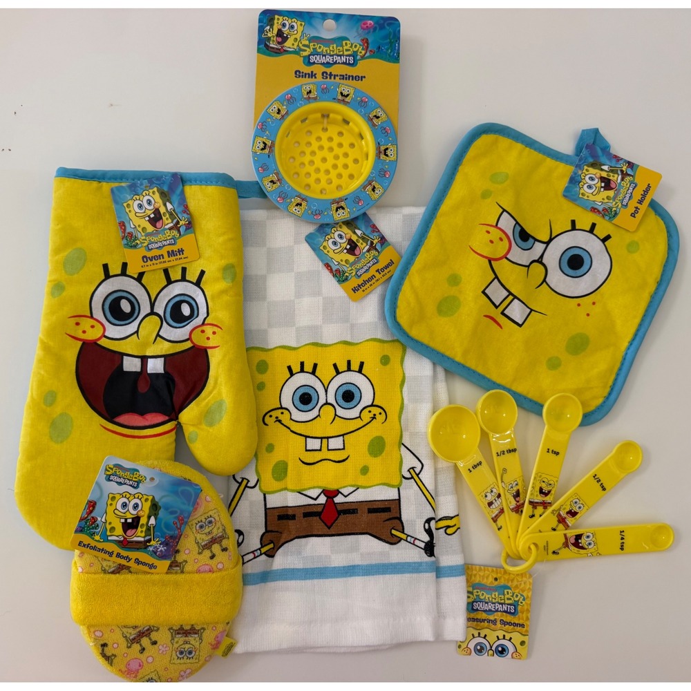 SpongeBob SquarePants Kitchen Towel Oven Mitt Spoons Sink Strainer Set
